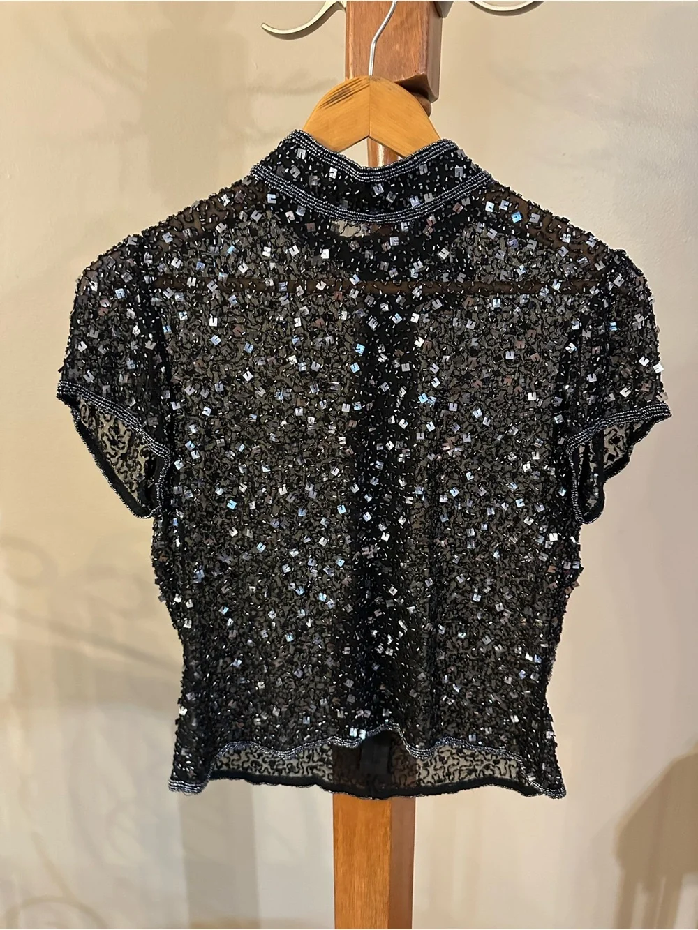 Adrianna Papell Black Sequin Mock Neck Top